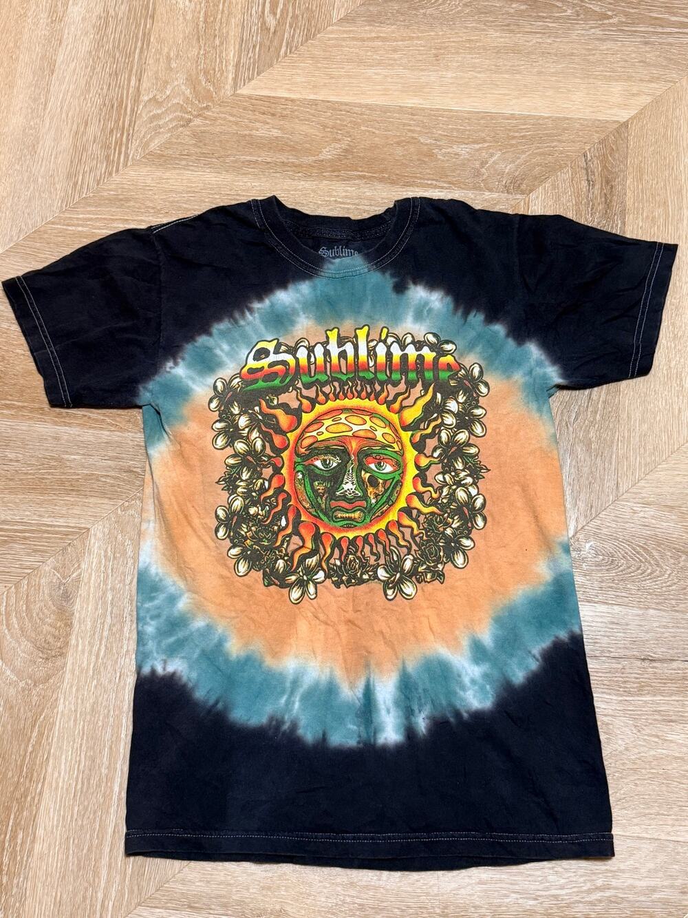 Sublime Sun Face Tie Dye Black Orange Graphic Tee Small Reggae Rock